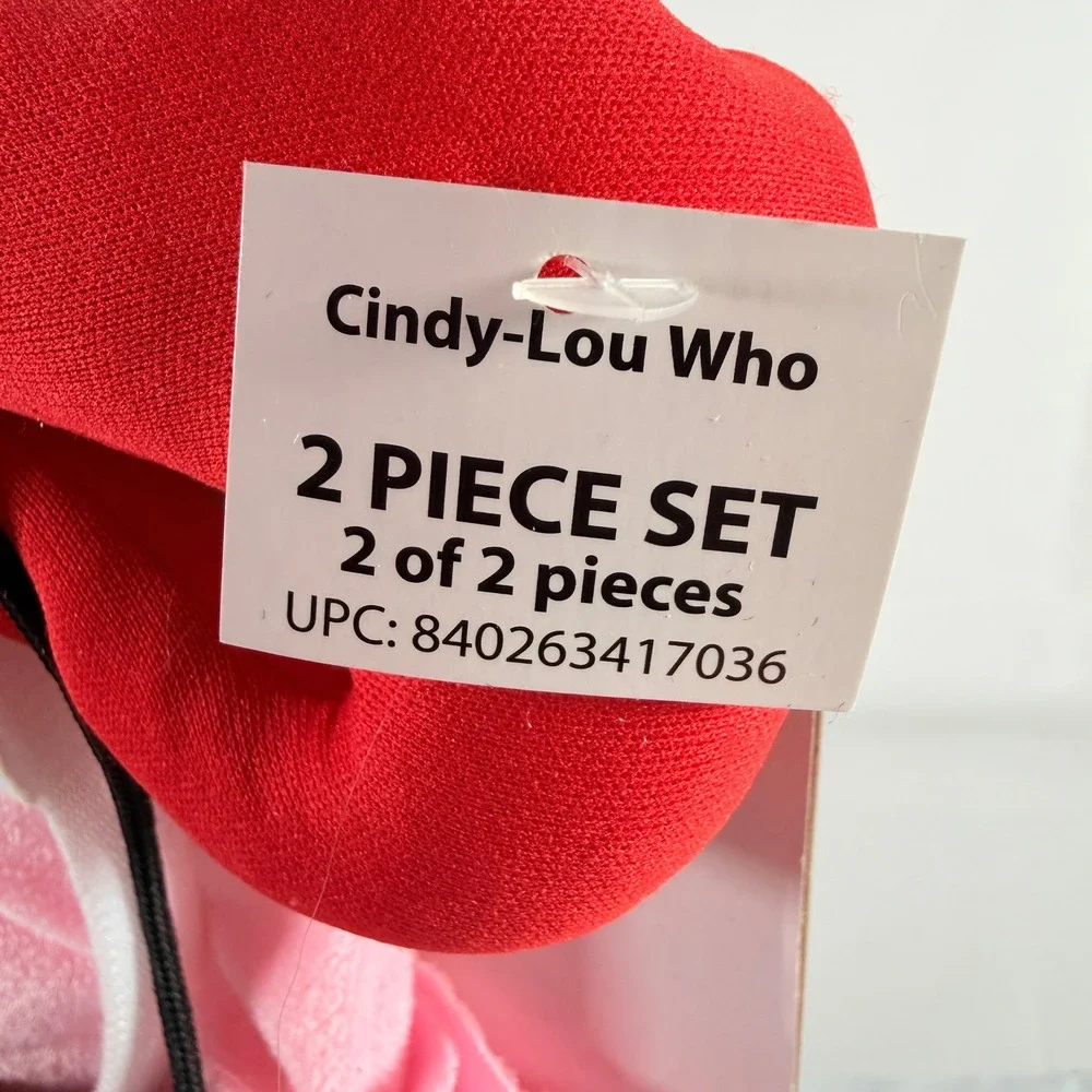 Dr Seuss Cindy Lou Who Costume Toddler Girls 2T Dress Headband Grinch NIB